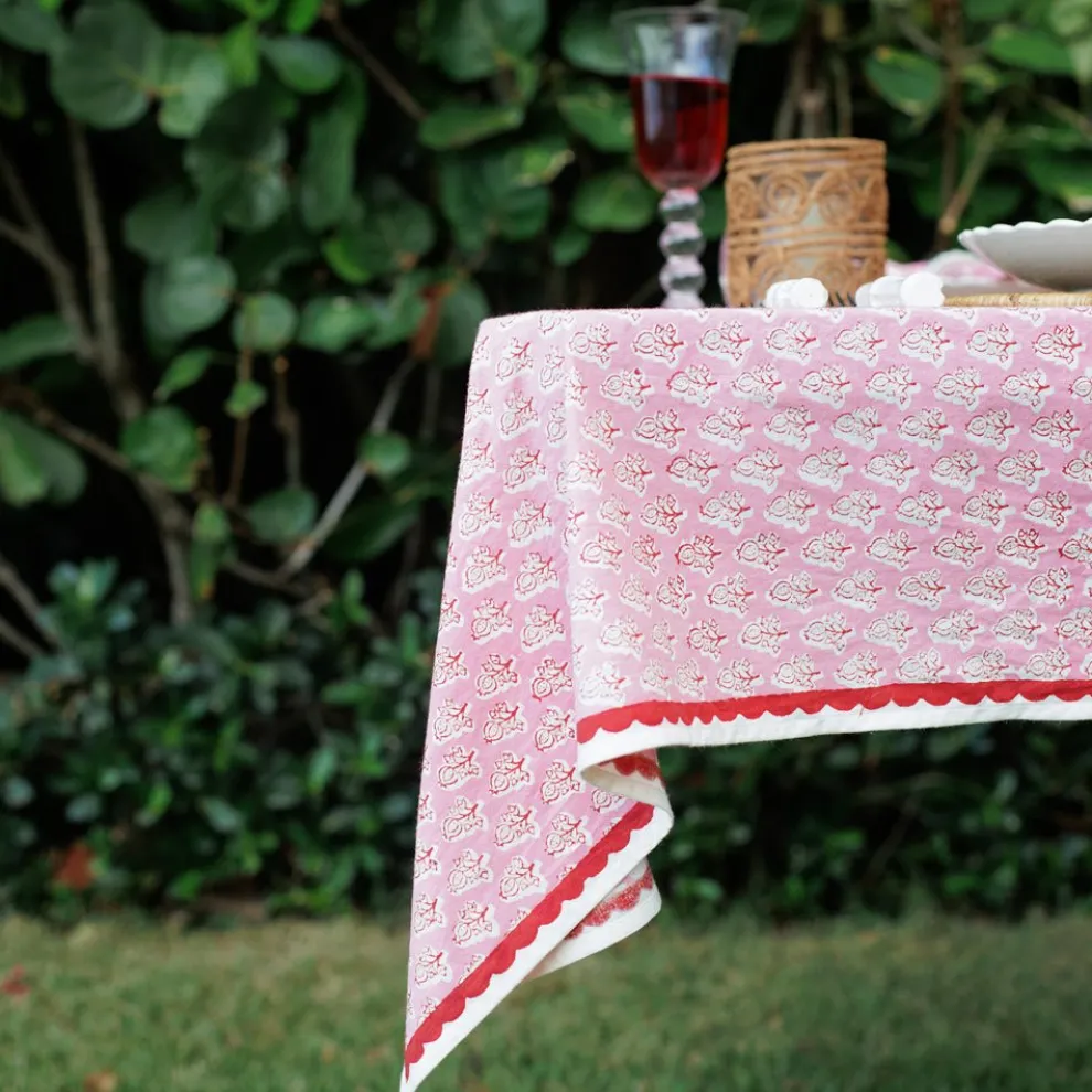 Pom Buti Pink Tablecloth