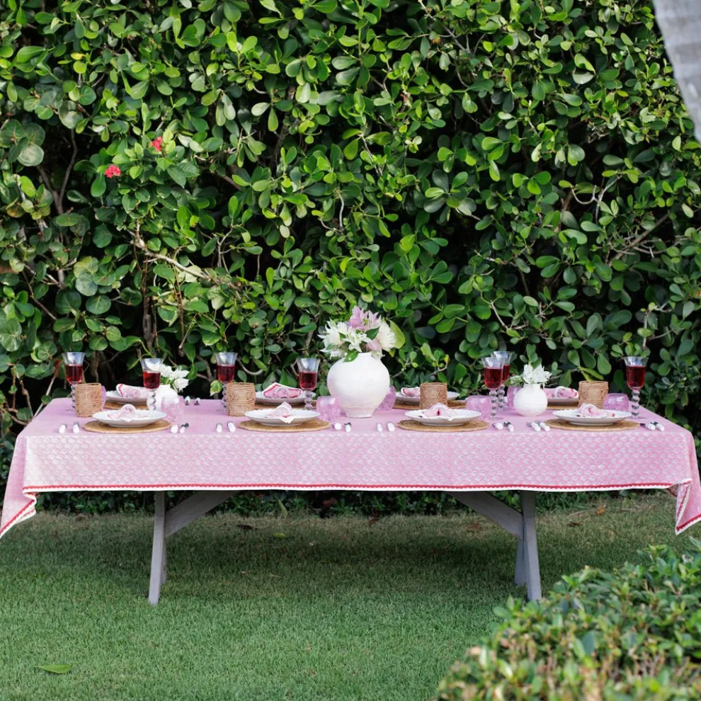 Pom Buti Pink Tablecloth