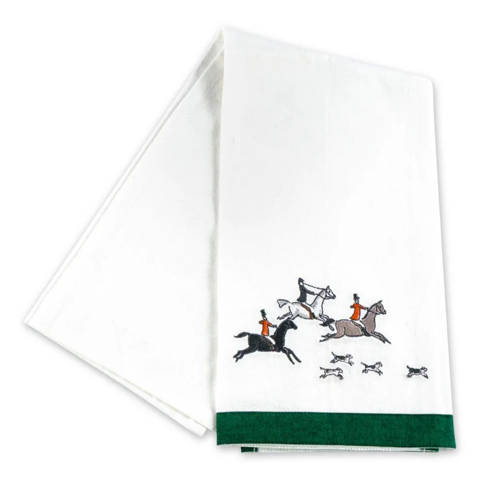 Hunt Scene Embroidered Horse and Rider Tea Towels