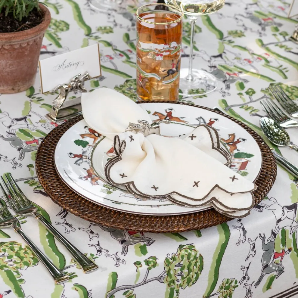 Twig & Bud Brown Embroidered Linen Napkin | Set of 4