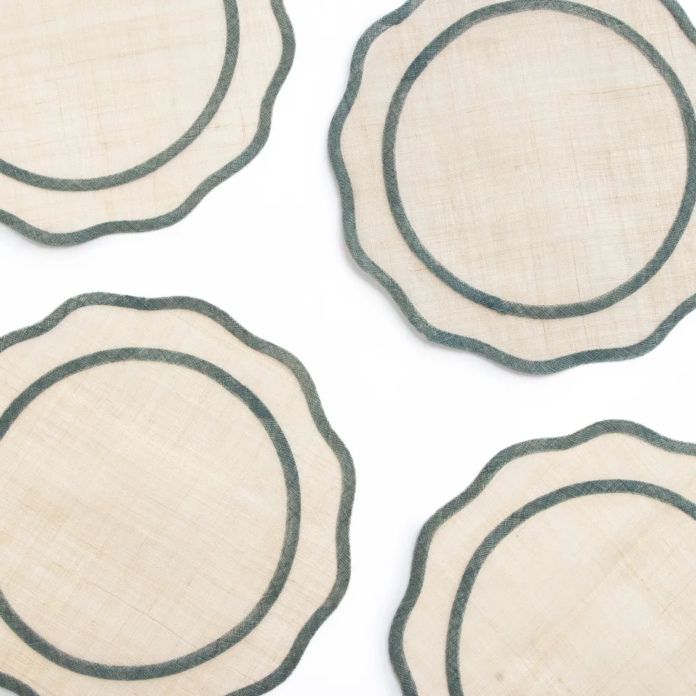 Turkish Blue Scalloped Rice Paper Placemat | Set of 4