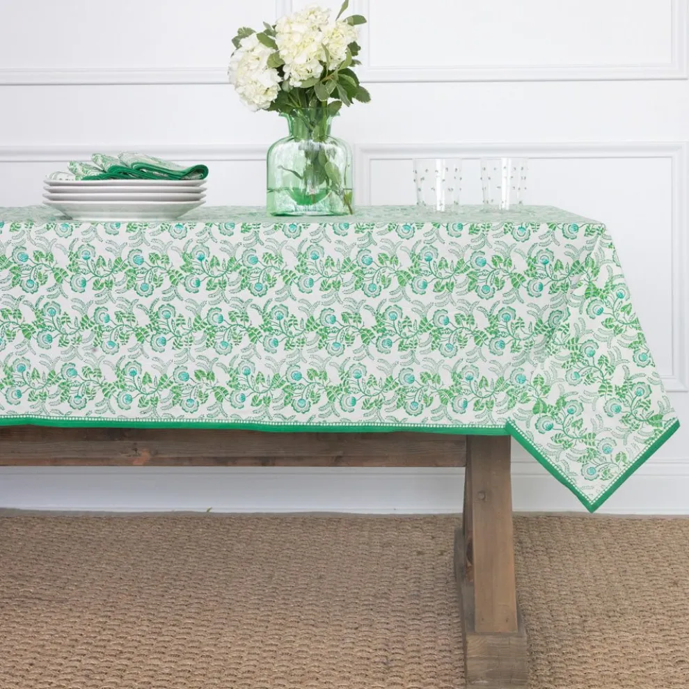 Gardenia Vine Emerald Tablecloth