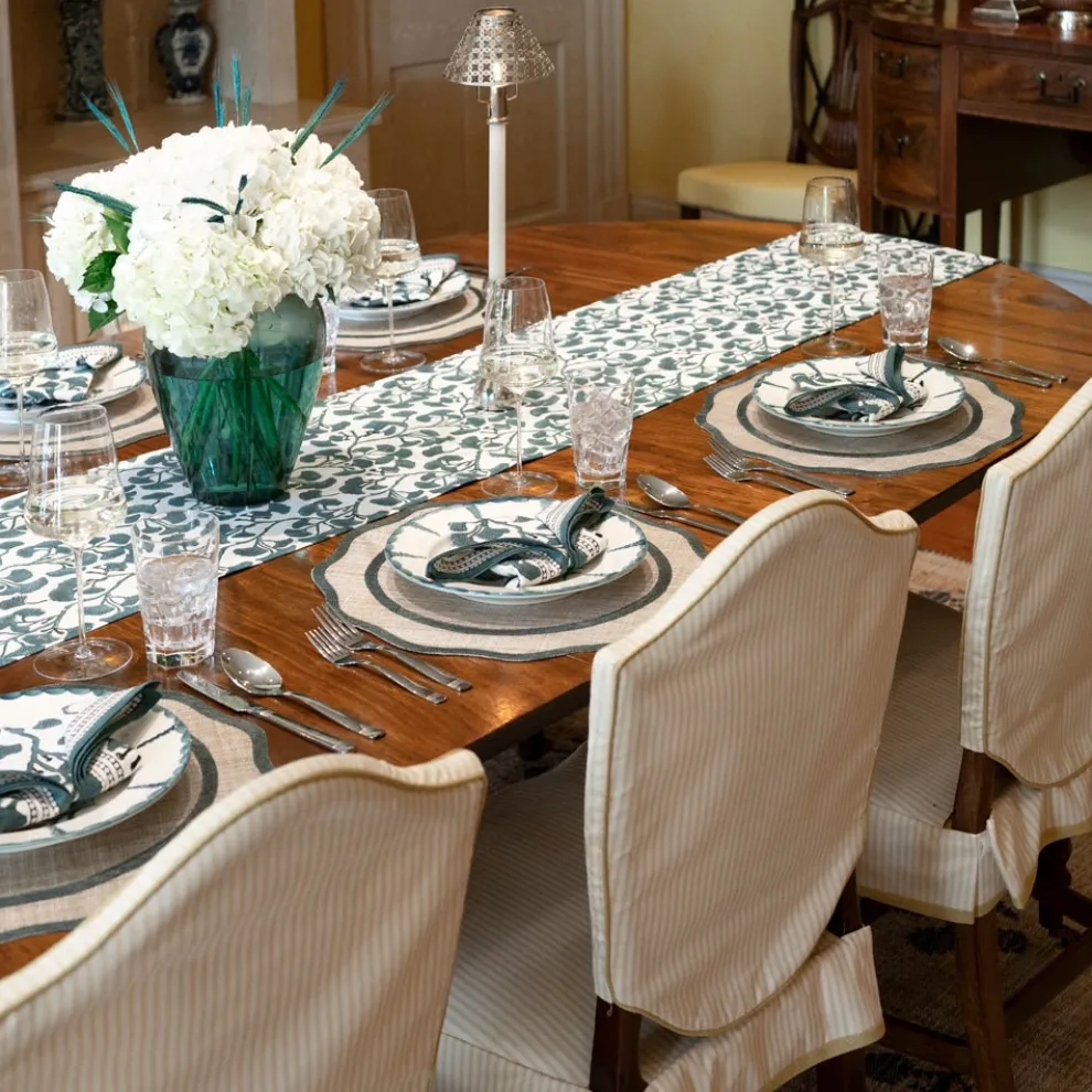 Ginkgo Teal Table Runner