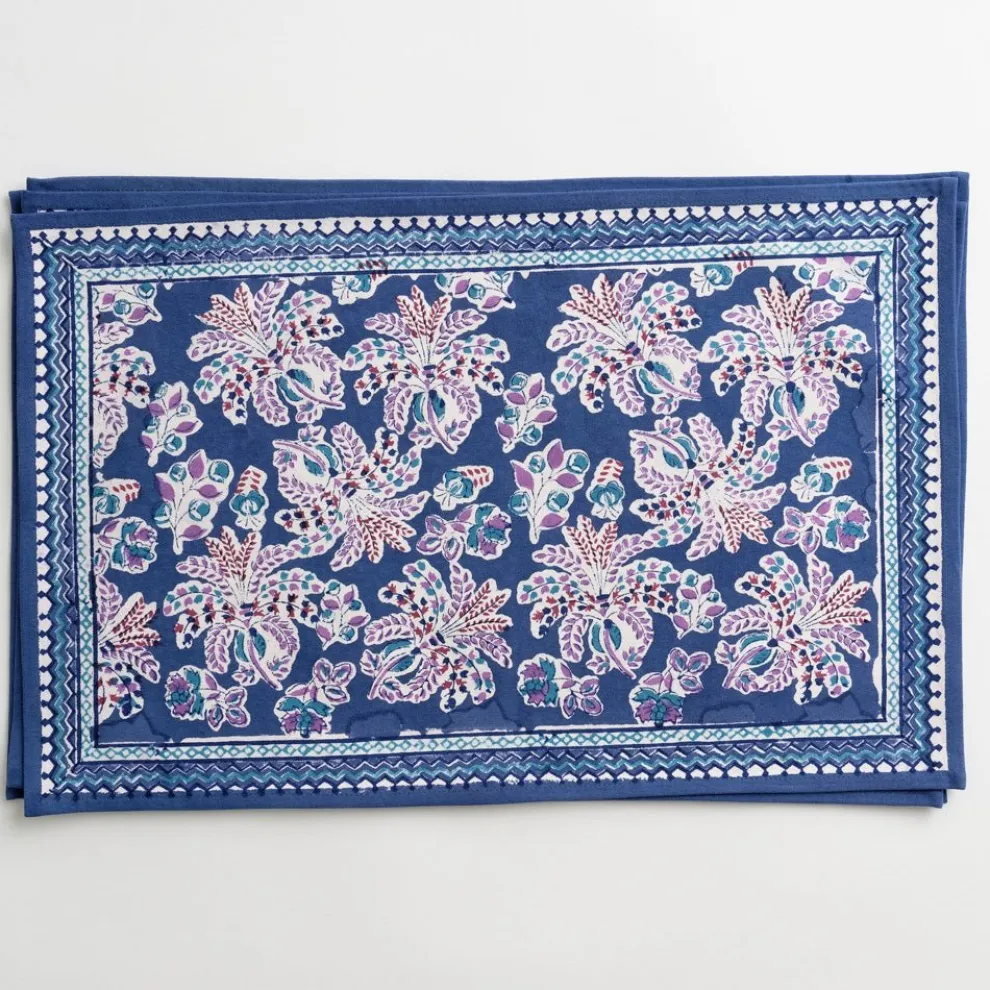 Grecian Palm Blue & Orchid Placemat | Set of 4