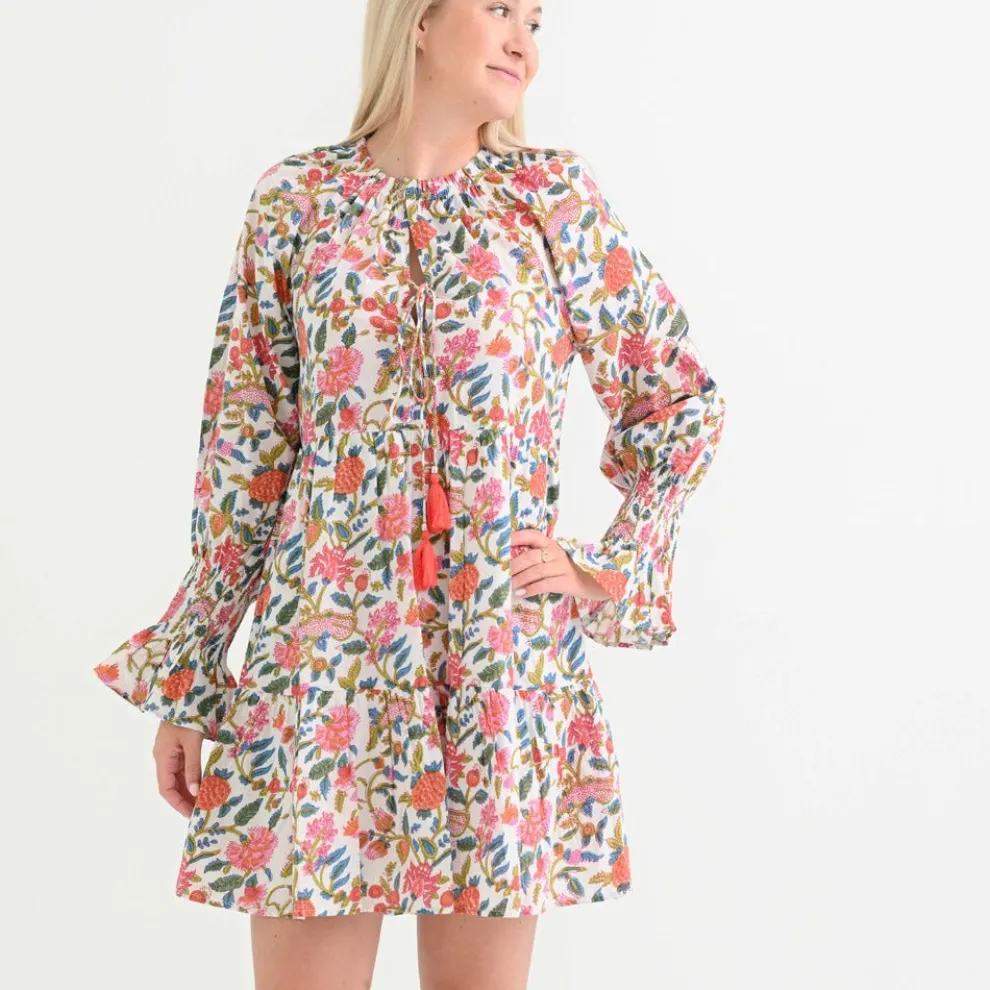 Cabana Garden Long Sleeve Flounce Dress