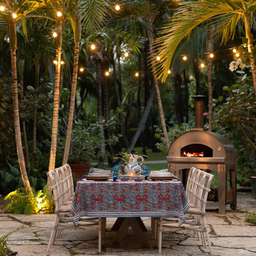 Cactus Flower Blue & Poppy Tablecloth