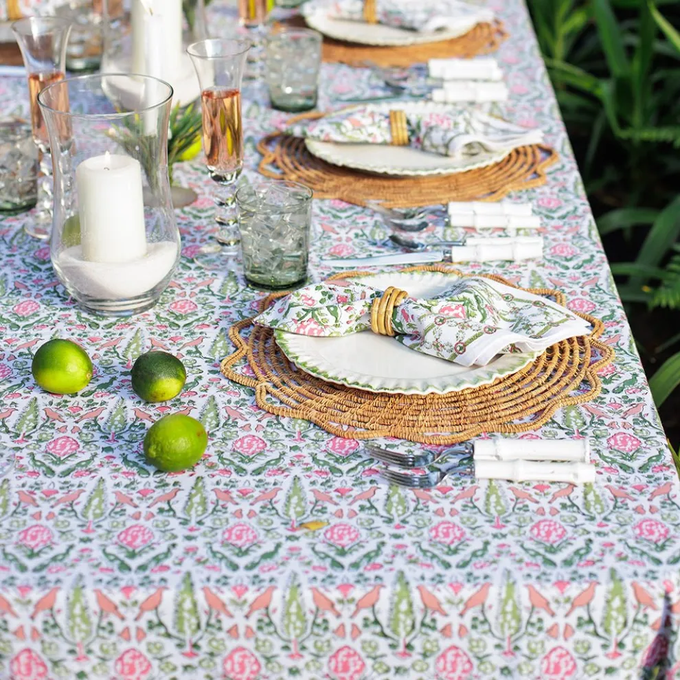 Dove & Cypress Pink & Green Tablecloth