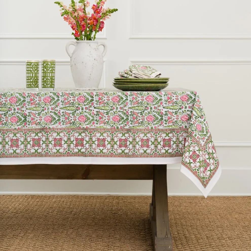 Dove & Cypress Pink & Green Tablecloth