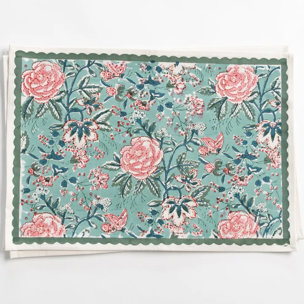 Butterfly Garden Aqua & Rose Placemat | Set of 4