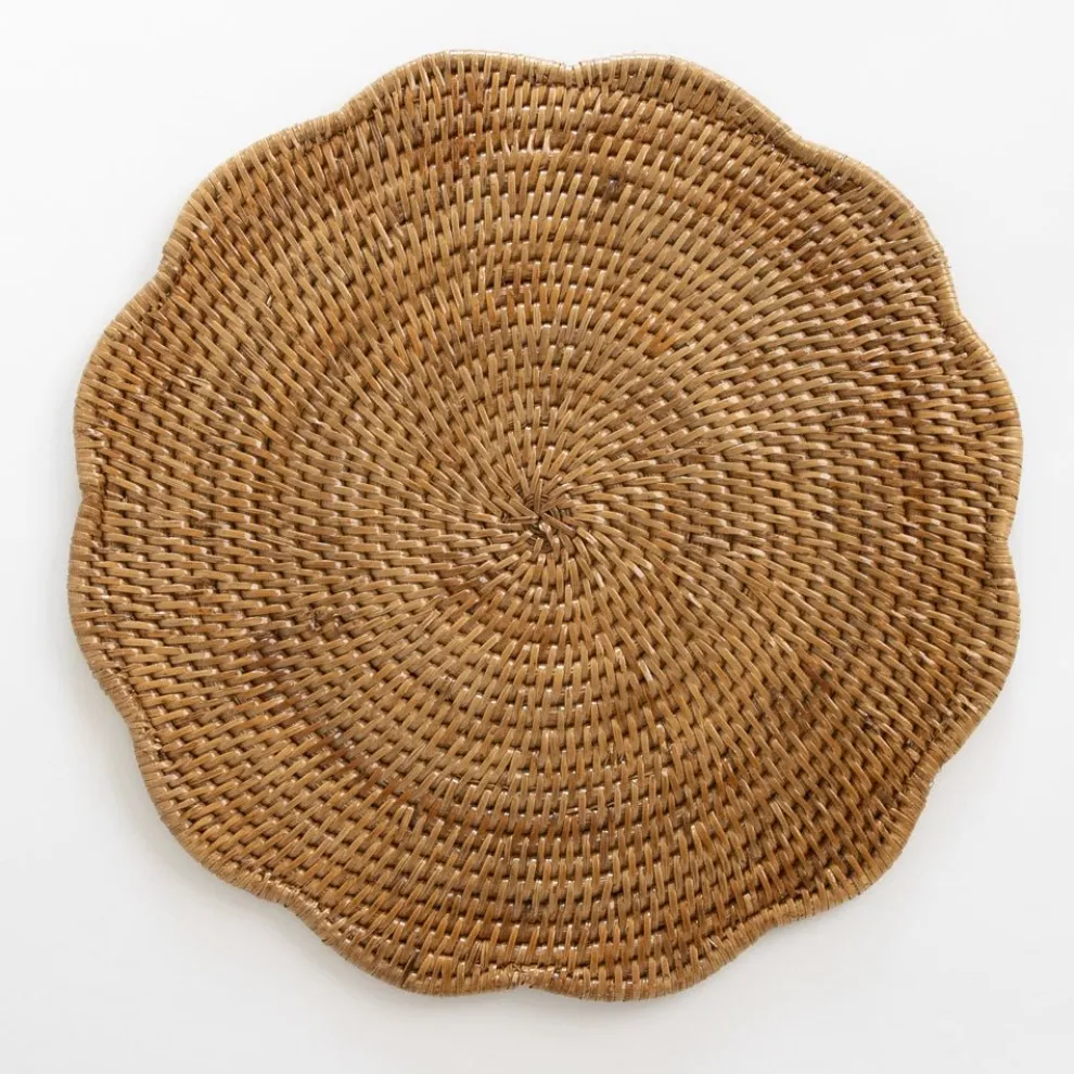 Woven Rattan Scalloped Placemats | Set of 4