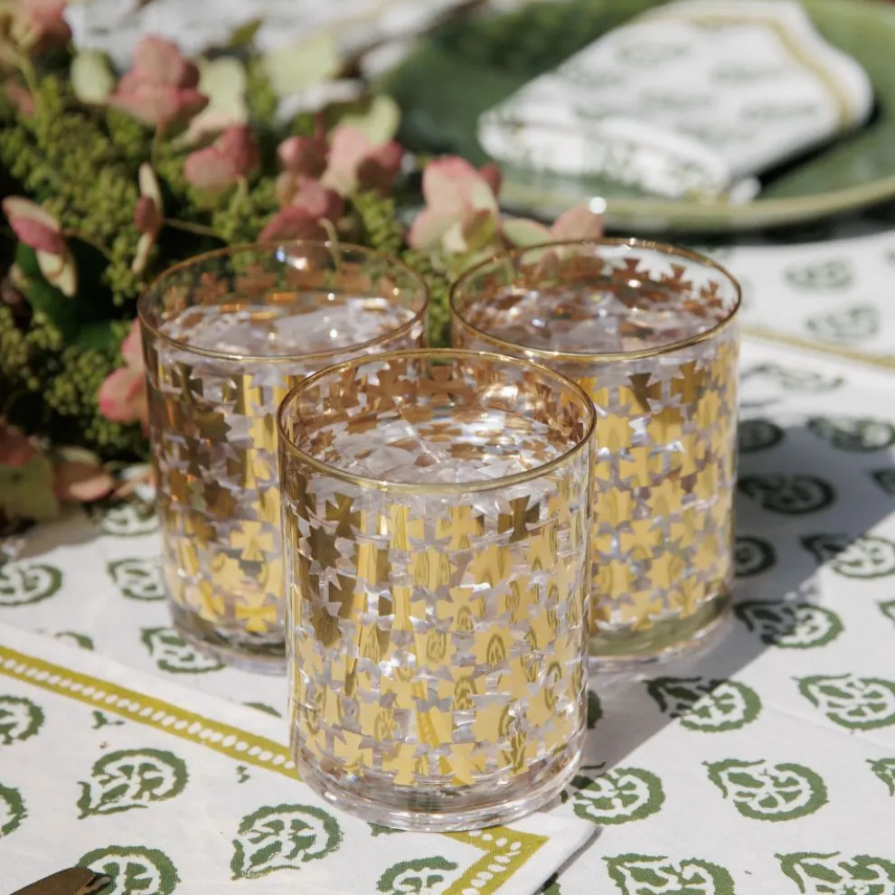 India Hicks Home Gold Cuban Cross Bourbon Glass | Set of 4