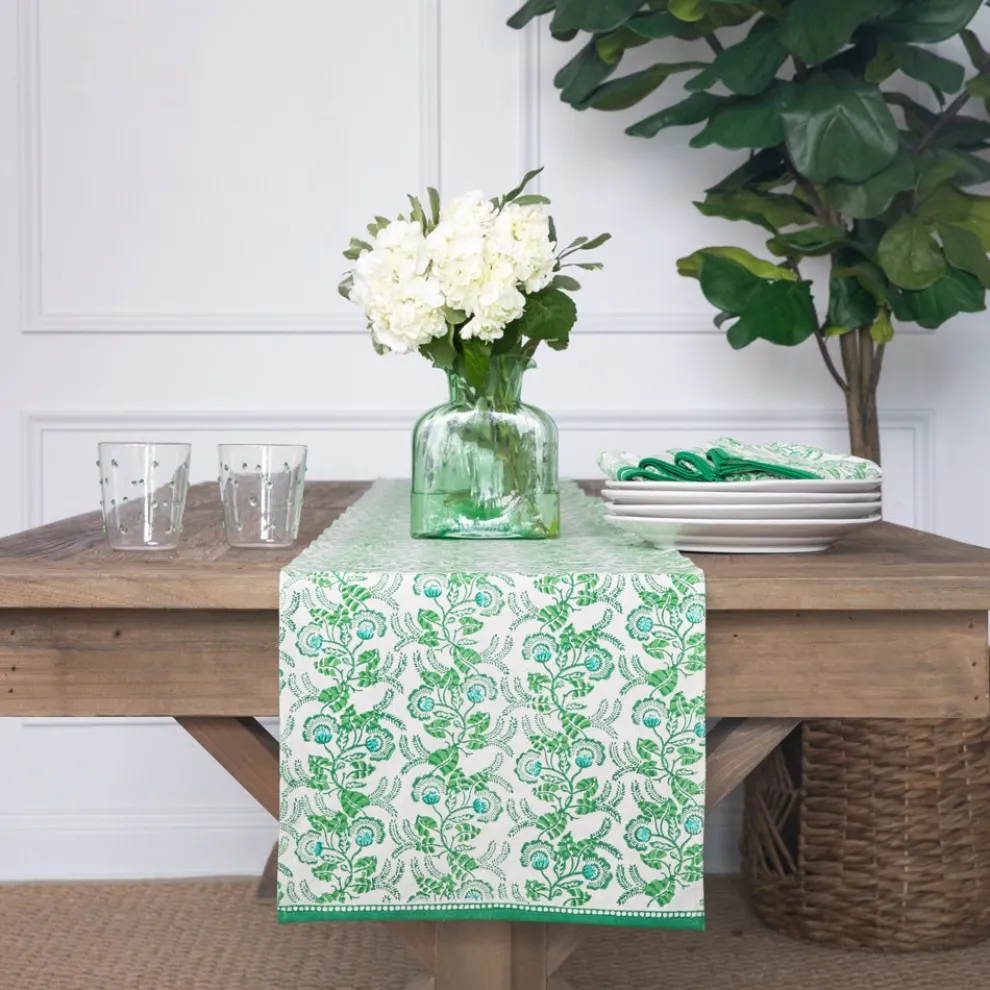 Gardenia Vine Emerald Table Runner