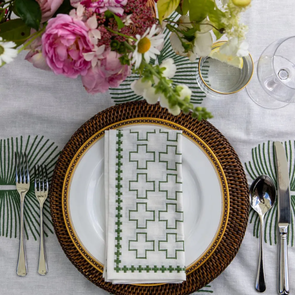 India Hicks Home Embroidered Grand Cross Soft Sage Napkin | Set of 4