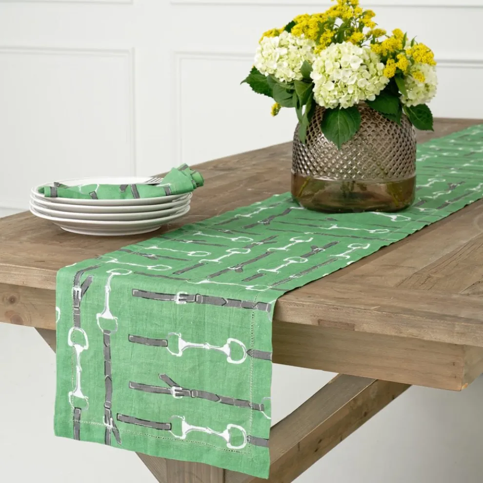 Green Linen Snaffle & Buckle Table Runner