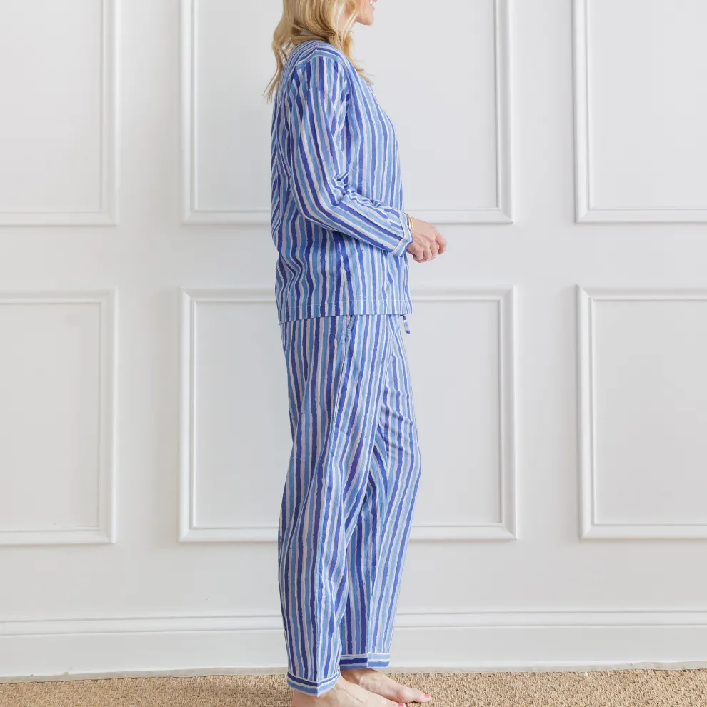 Watercolor Blue Stripe PJ Set