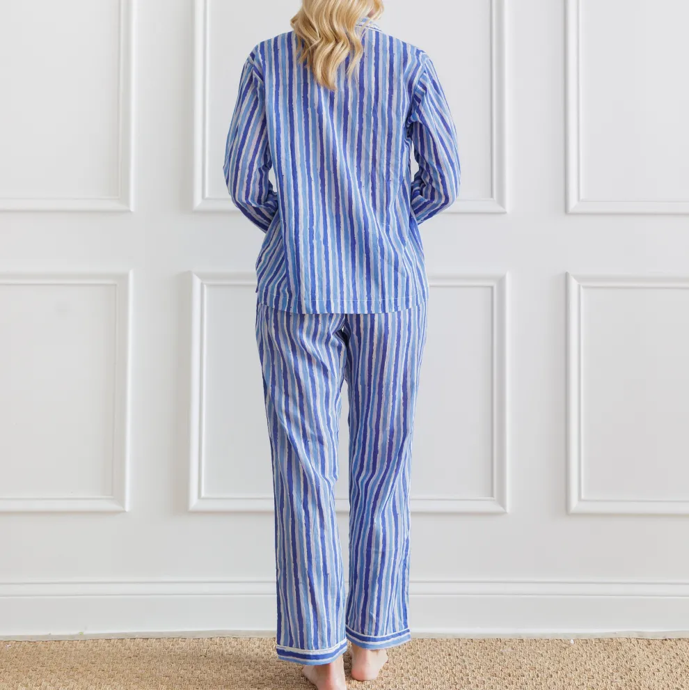 Watercolor Blue Stripe PJ Set