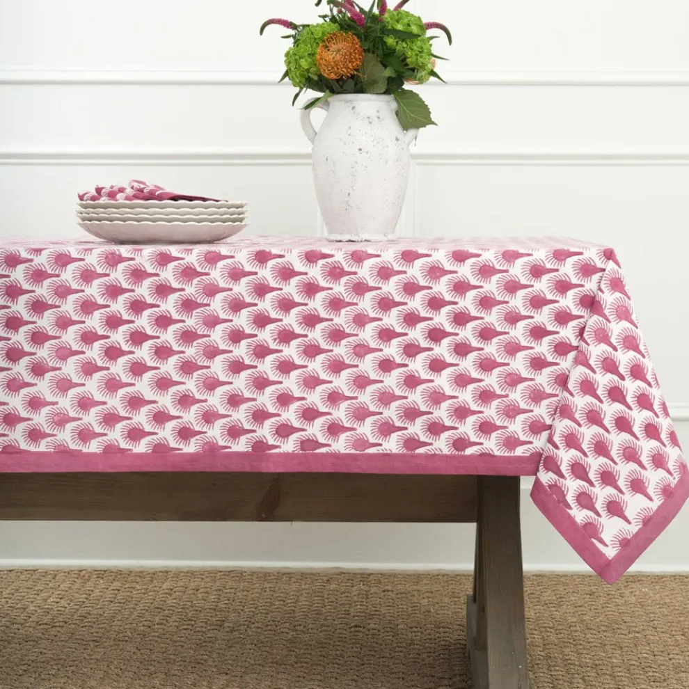 Geo Feather Fuchsia Tablecloth