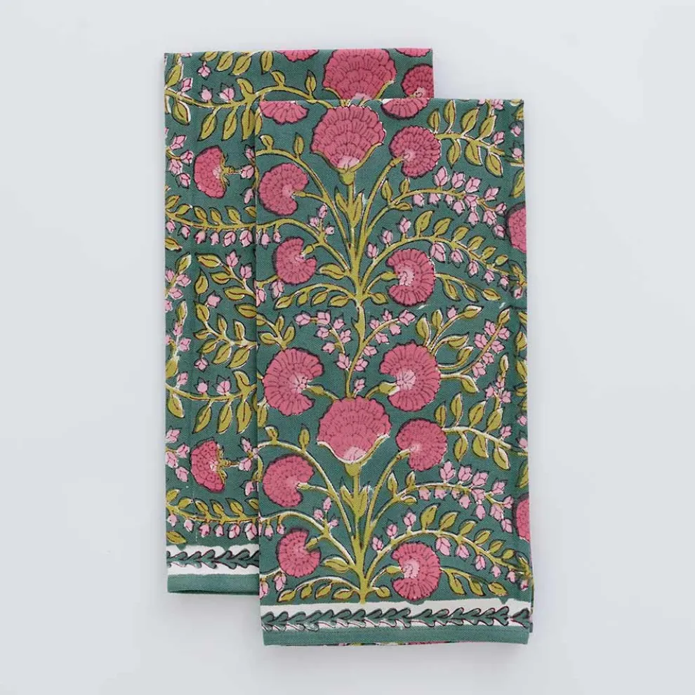 Cactus Flower Jade Tea Towels