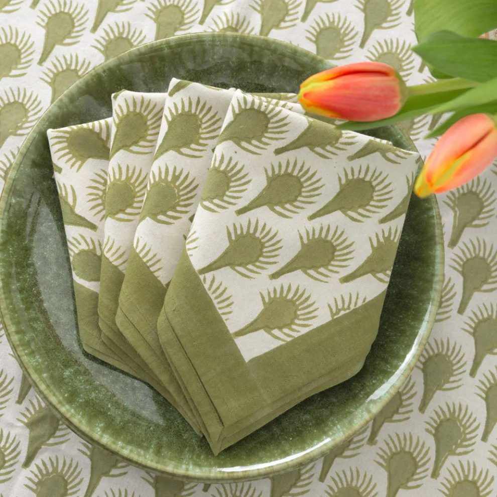 Geo Feather Moss Napkin | Set of 4