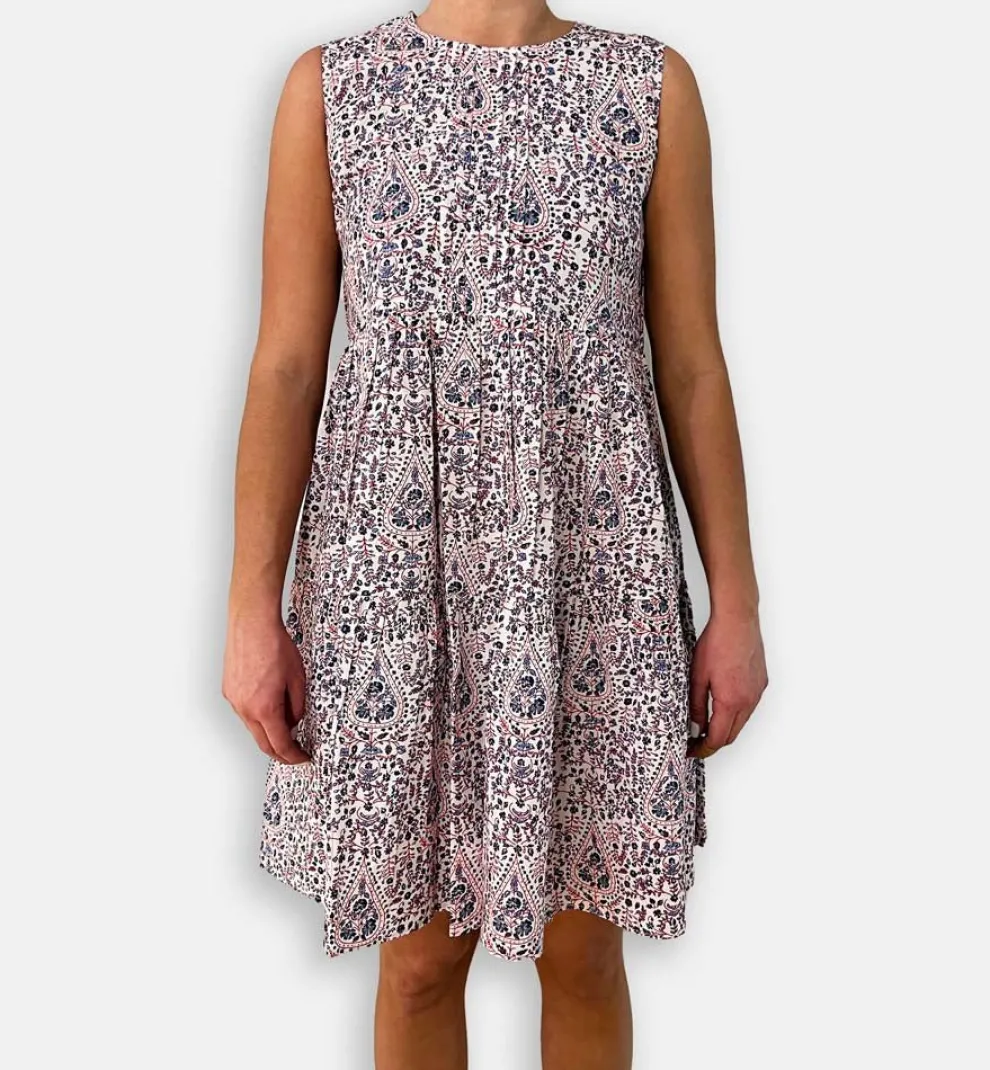 Red & Blue Paisley Layered Dress