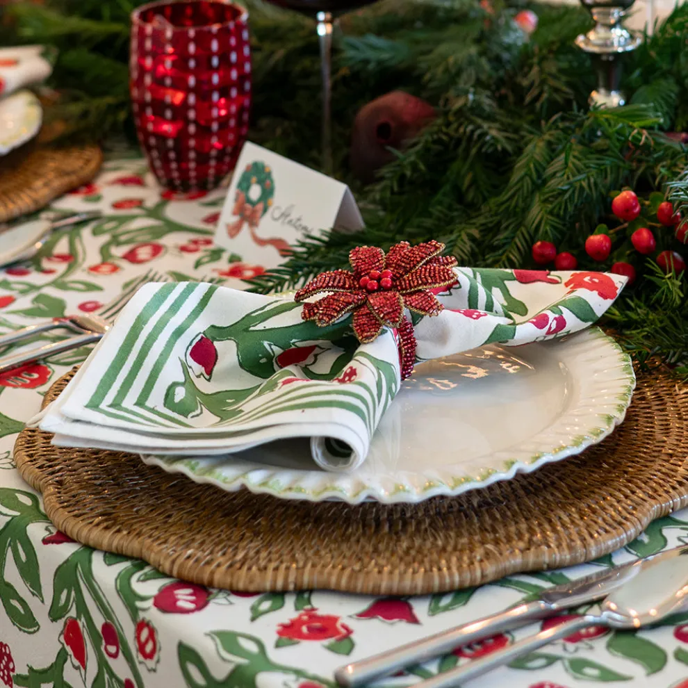 Red Flower Beaded Napkin Ring | Set of 4