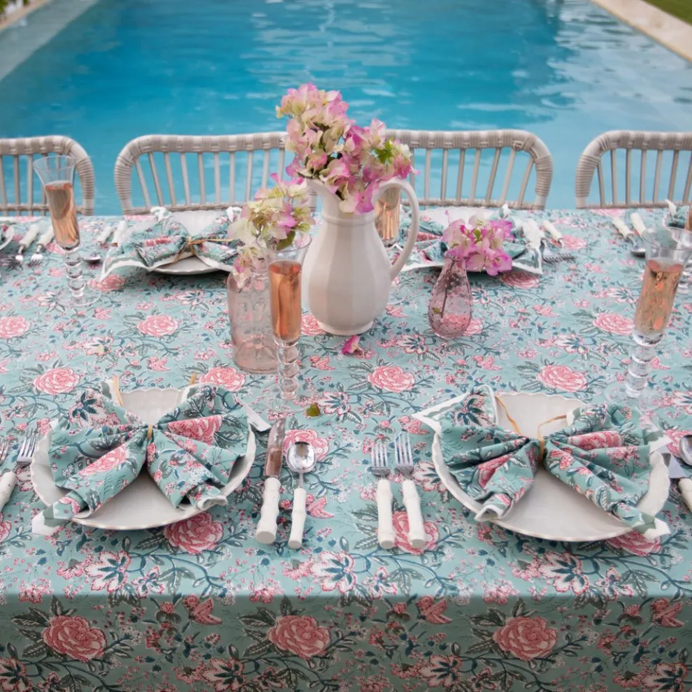Butterfly Garden Aqua & Rose Tablecloth
