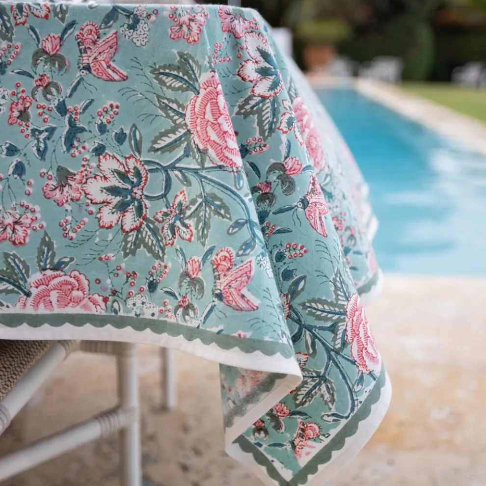 Butterfly Garden Aqua & Rose Tablecloth