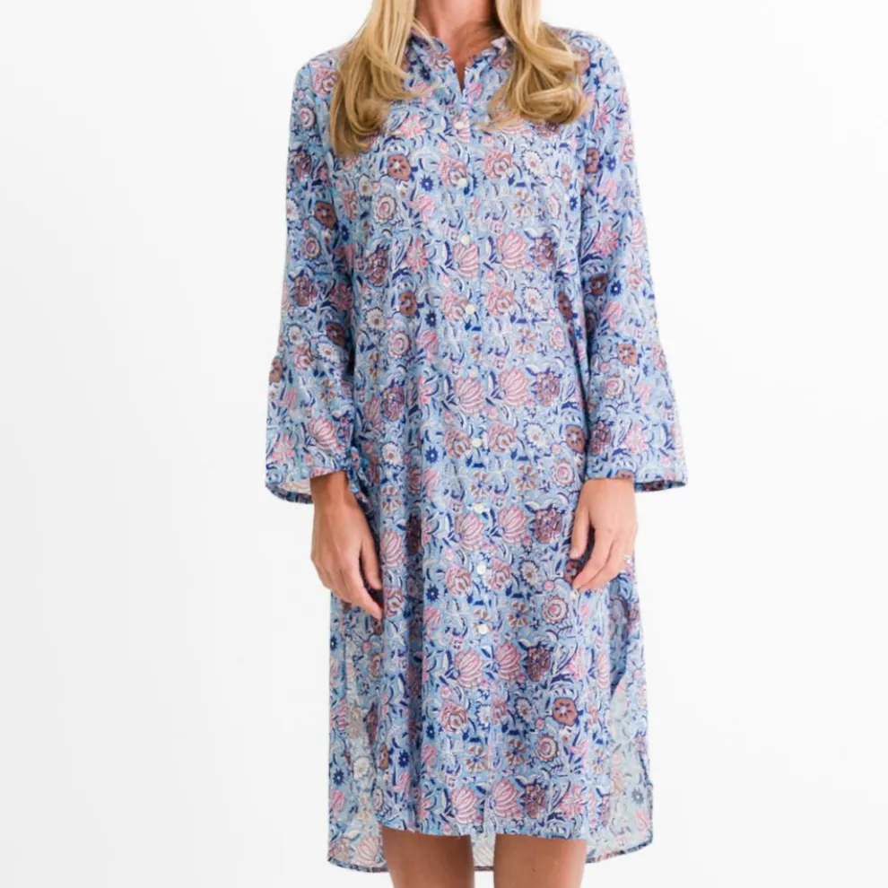 Taj Floral Blue Shifty Shirtdress