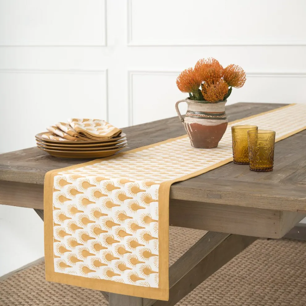 Geo Feather Ochre Table Runner