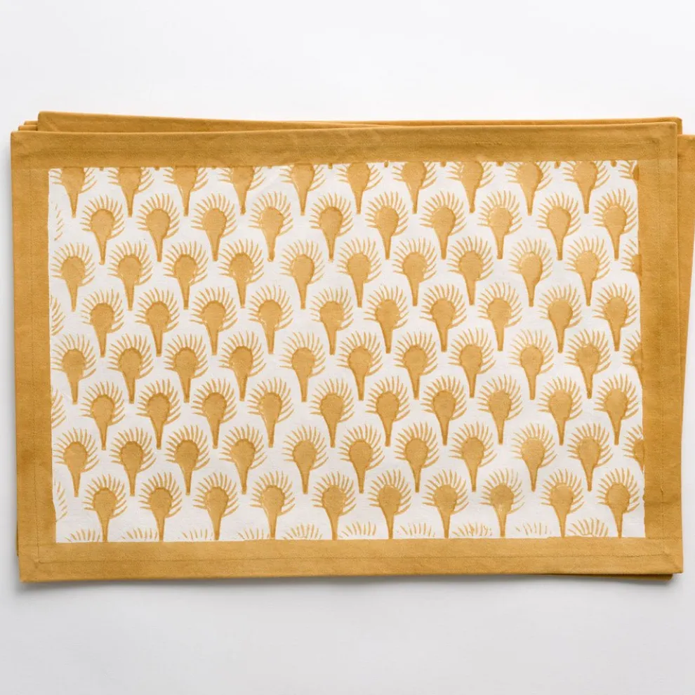 Geo Feather Ochre Placemats | Set of 4