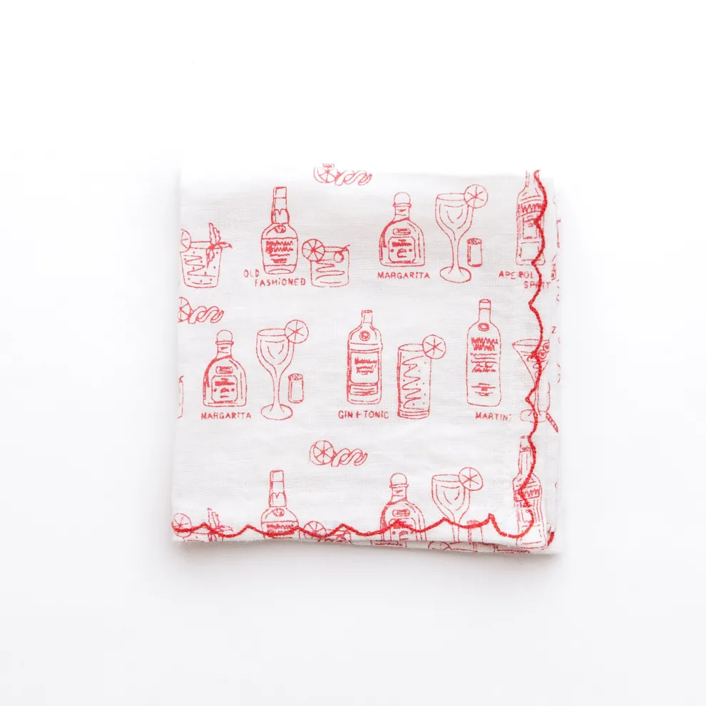 Mixed Drink Printed Linen Cocktail Napkins | Set of 6
