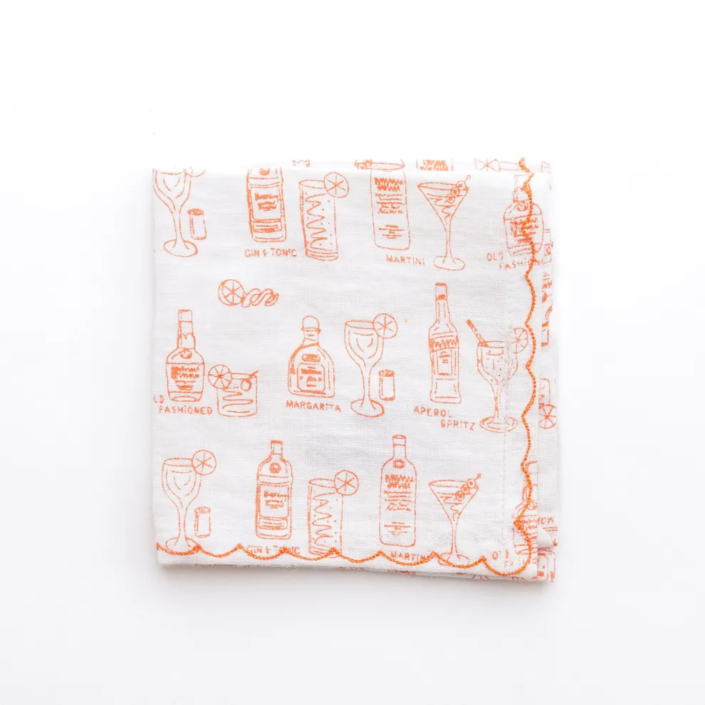 Mixed Drink Printed Linen Cocktail Napkins | Set of 6