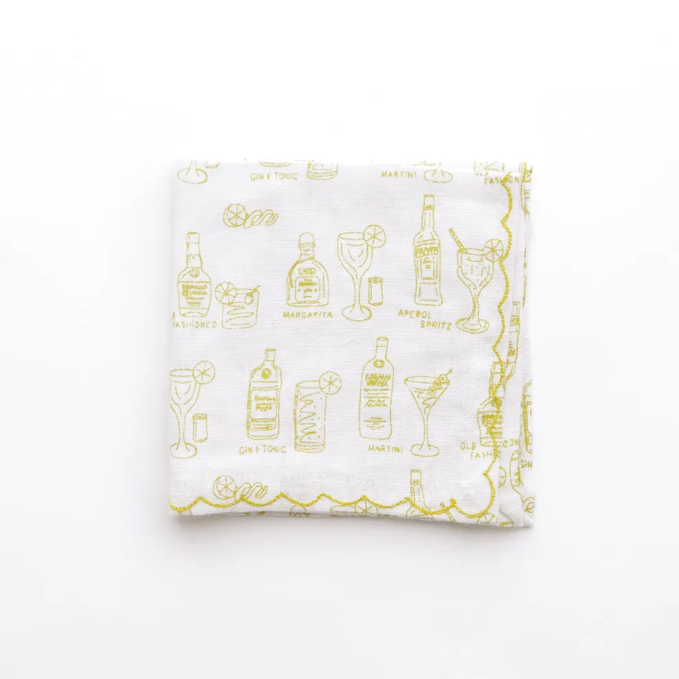 Mixed Drink Printed Linen Cocktail Napkins | Set of 6