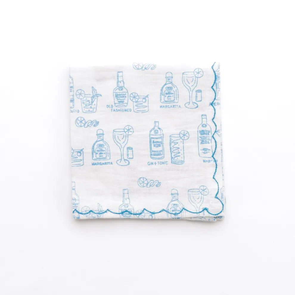 Mixed Drink Printed Linen Cocktail Napkins | Set of 6