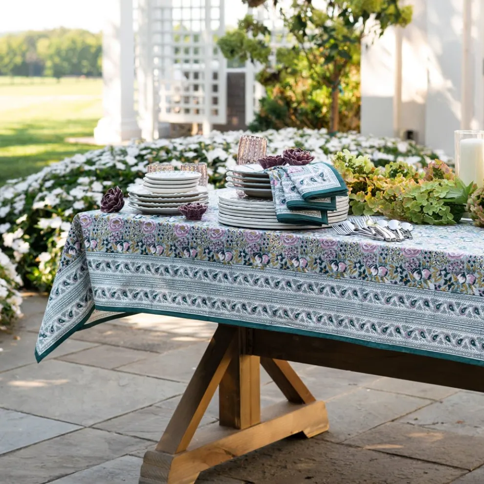 Pomegranate Garden Teal & Lilac Tablecloth