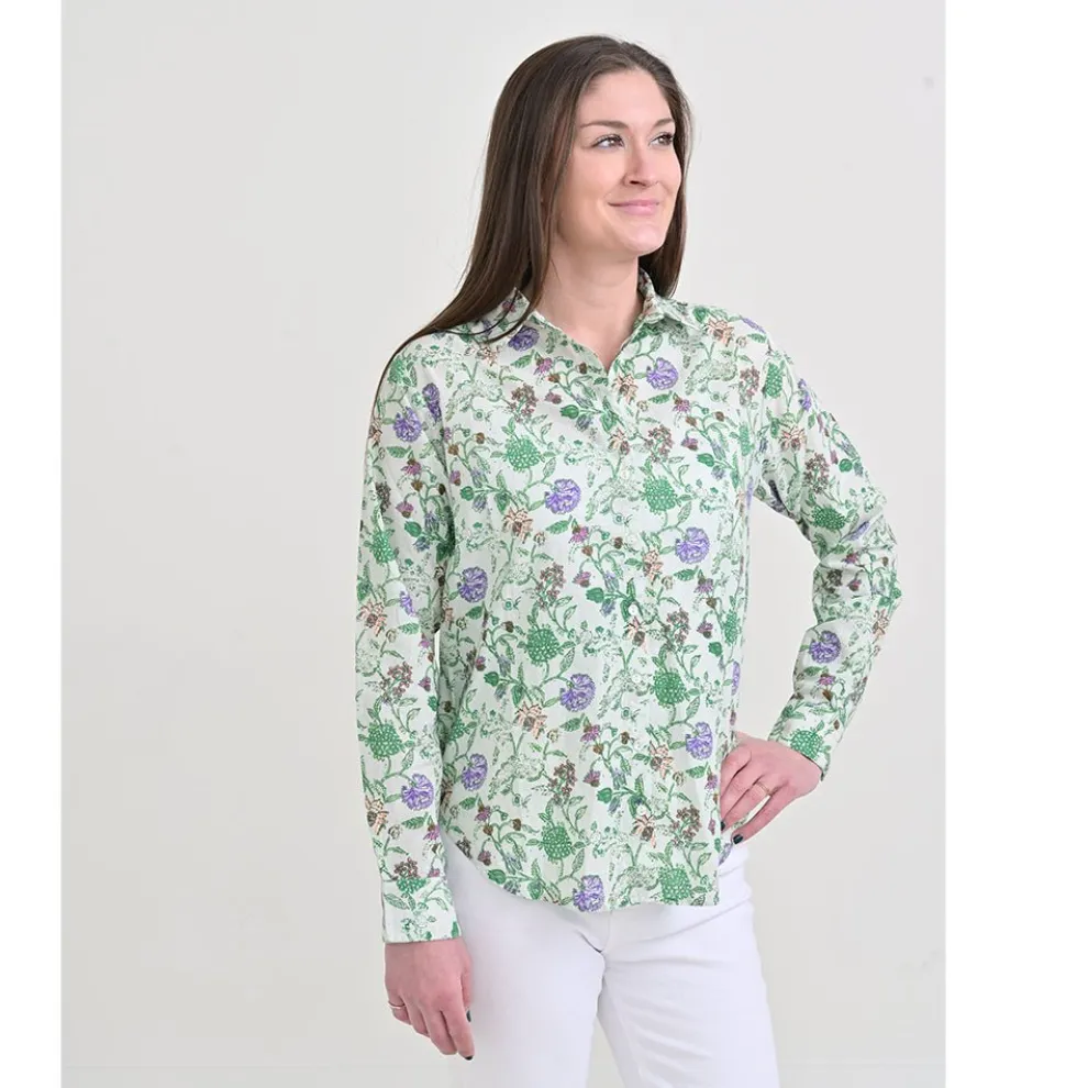 Mila Floral Emerald Button Down Blouse