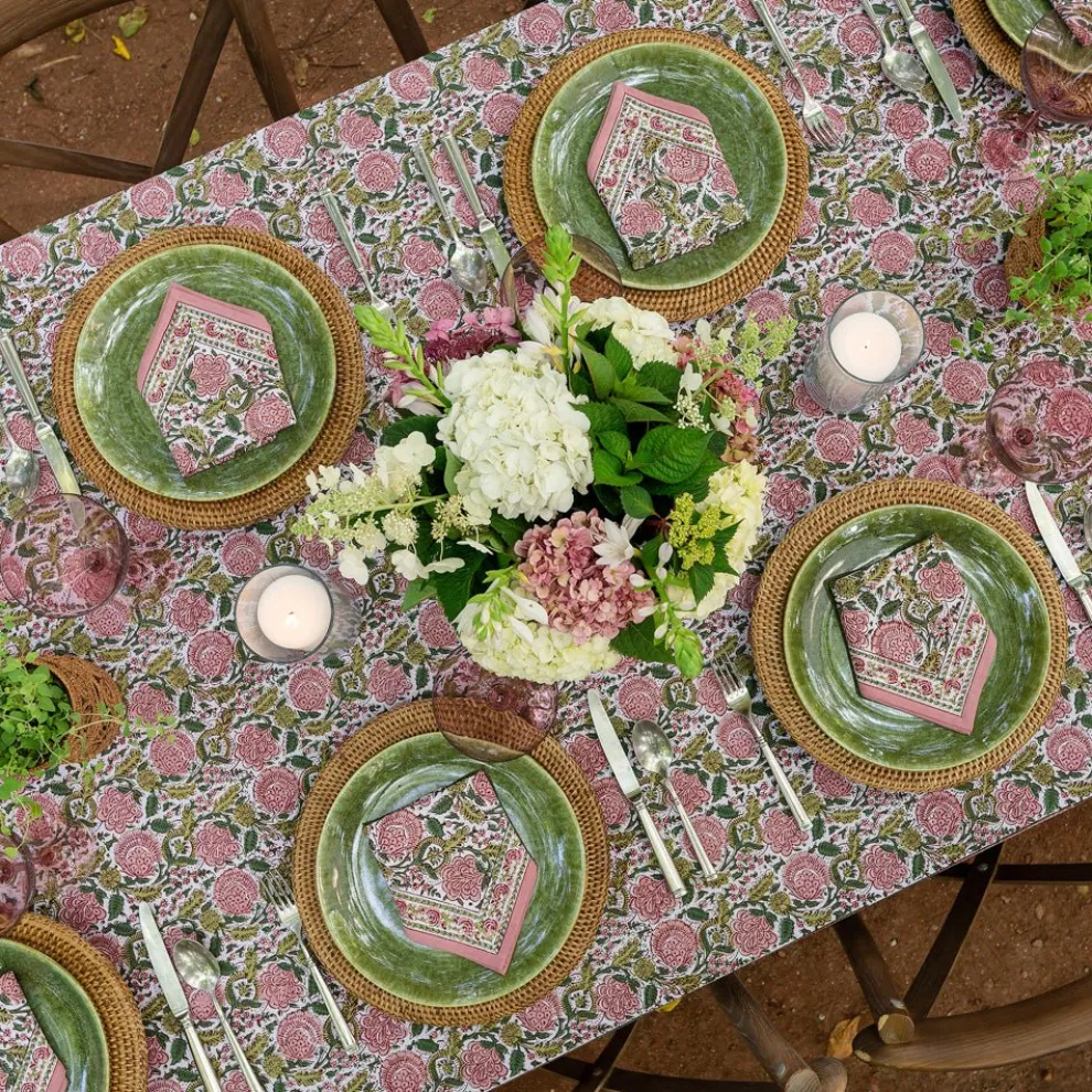 Bohemian Floral Moss & Mauve Tablecloth