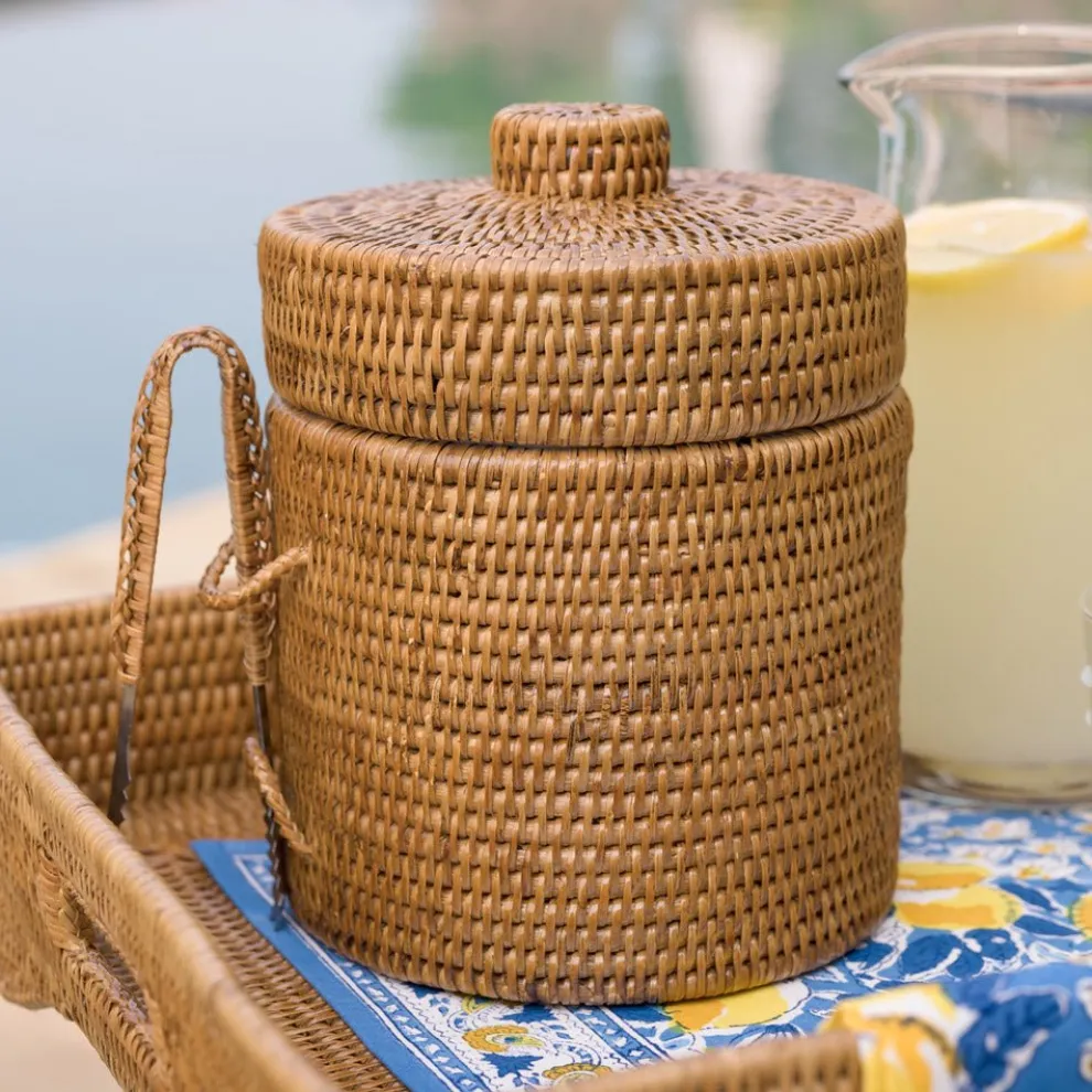 Woven Rattan Lidded Ice Bucket