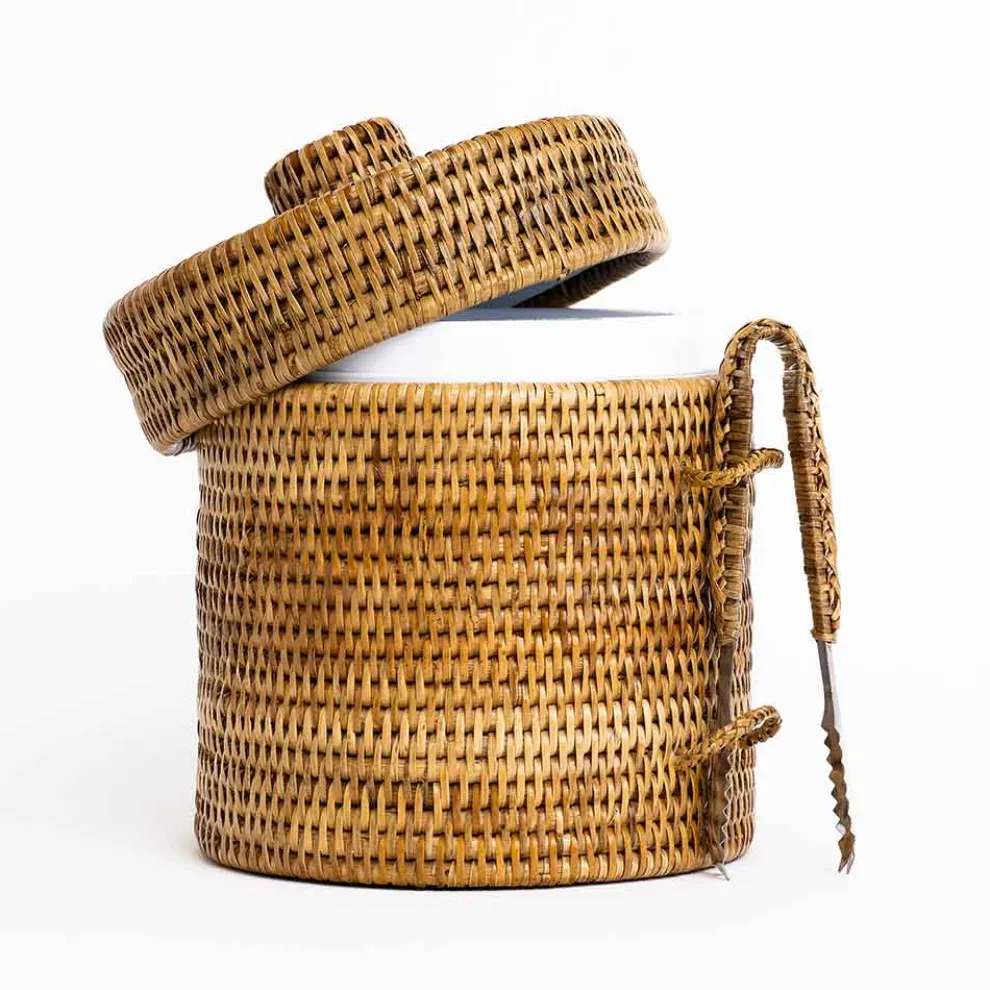 Woven Rattan Lidded Ice Bucket