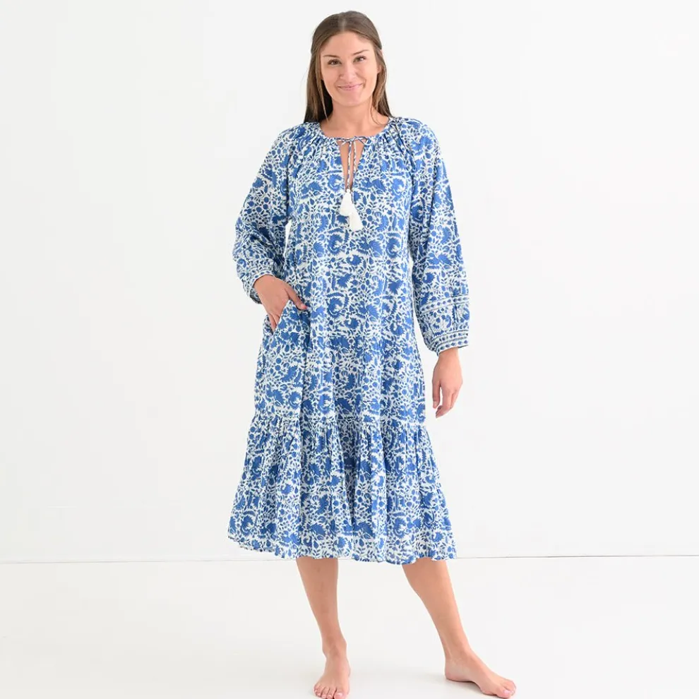 Amaranth Blue Belted Tiered Prairie Dress