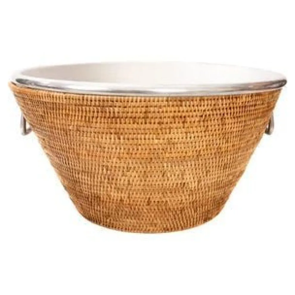 Woven Rattan and Aluminum Ice Bucket with Handles