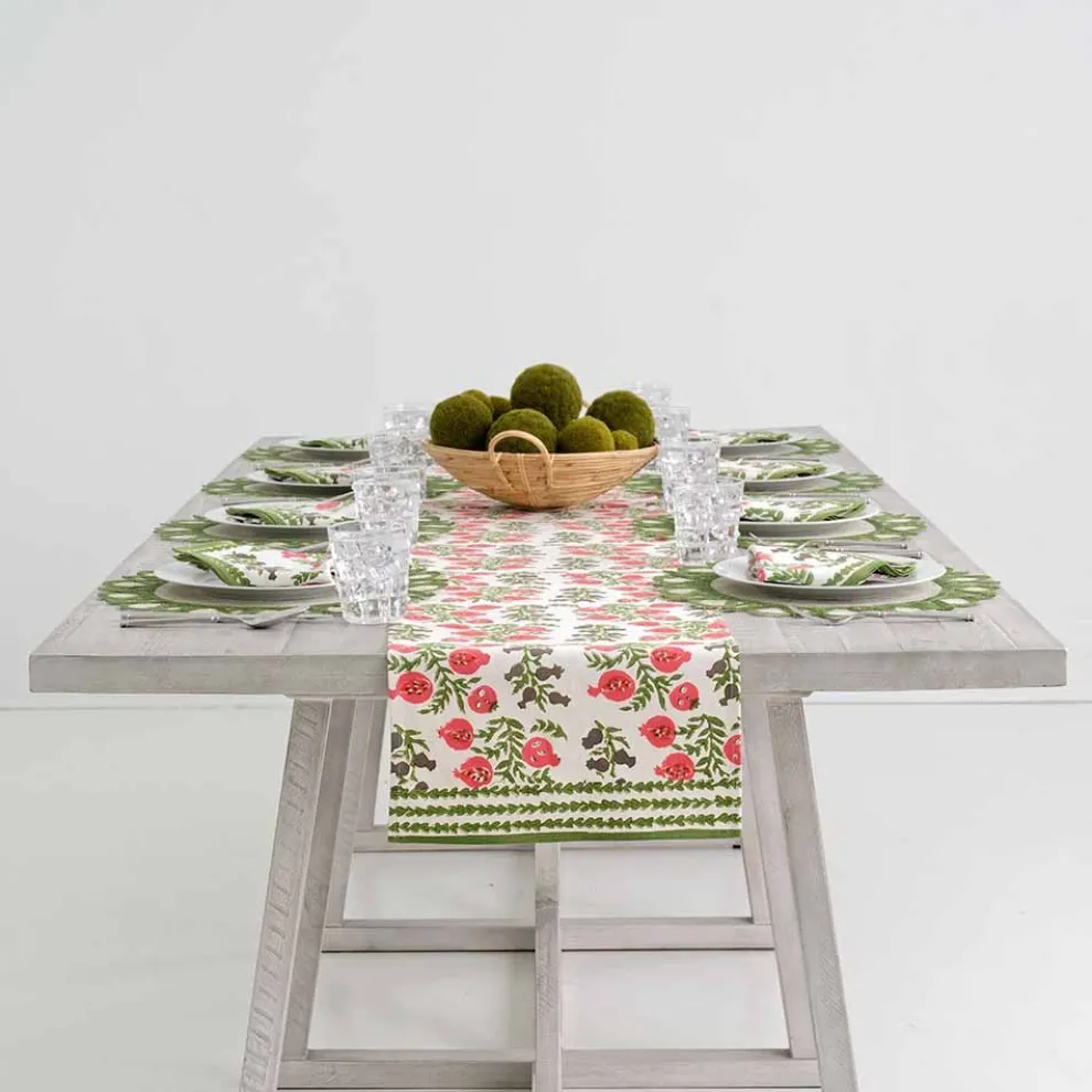 Pom Bells Fern & Poppy Table Runner