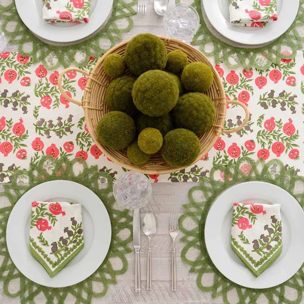 Pom Bells Fern & Poppy Table Runner