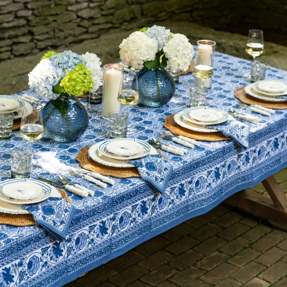 Bohemian Floral Azure Blue & Aqua Tablecloth