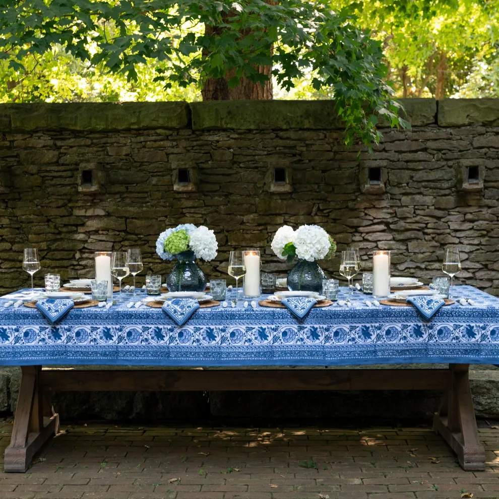 Bohemian Floral Azure Blue & Aqua Tablecloth