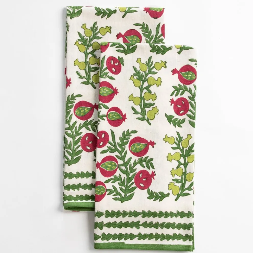 Pom Bells Basil & Magenta Tea Towels | Set of 2