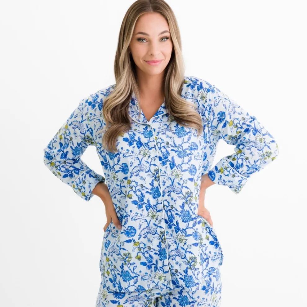 Mila Floral Blue Pajama Top