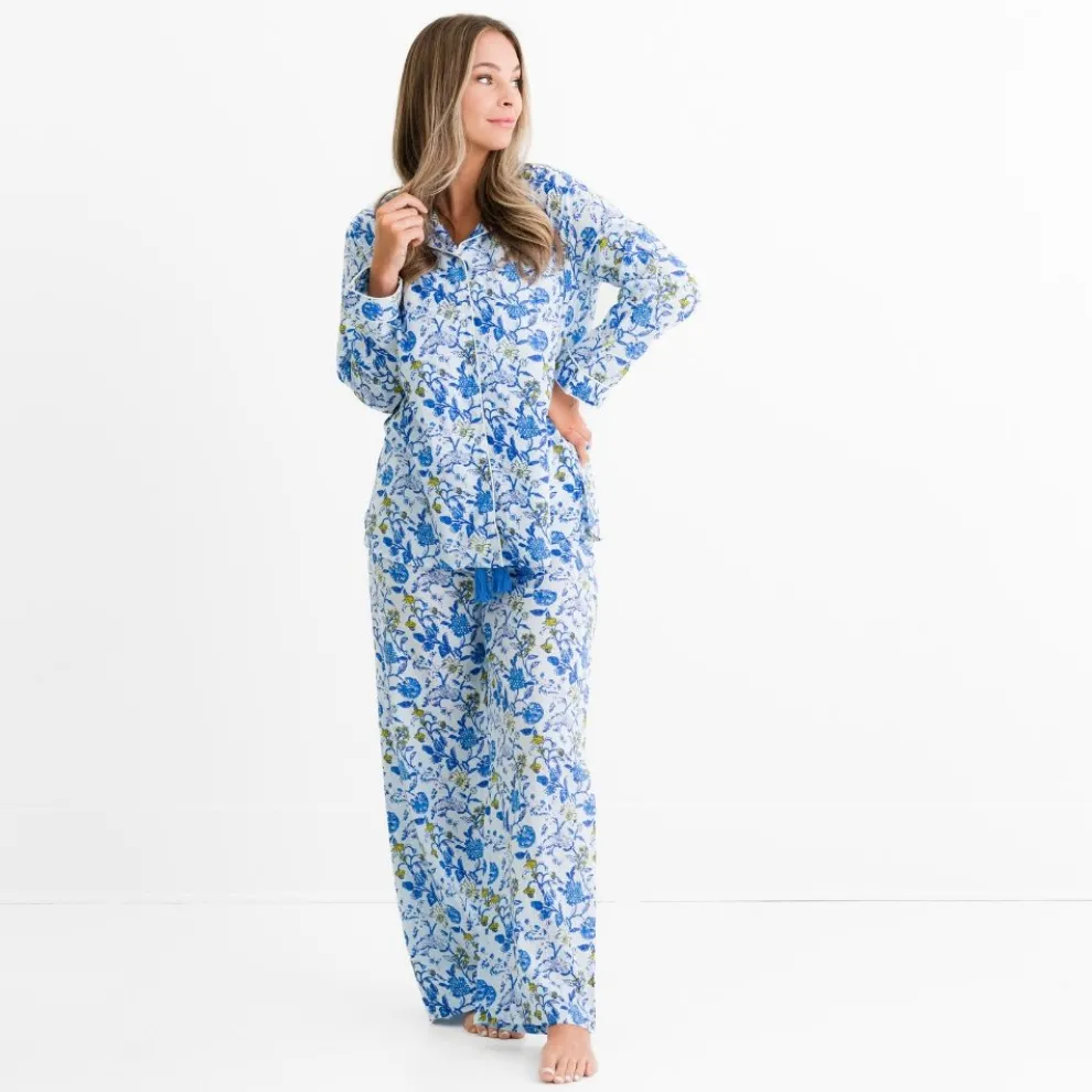 Mila Floral Blue Pajama Top