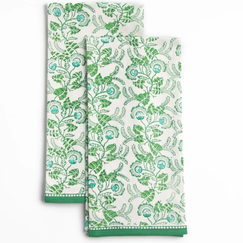 Gardenia Vine Emerald Tea Towels