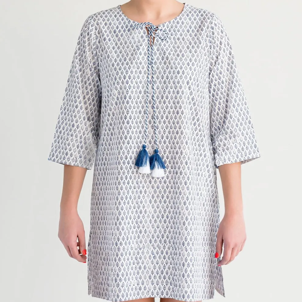Blue Feather Booti Tassel Tunic